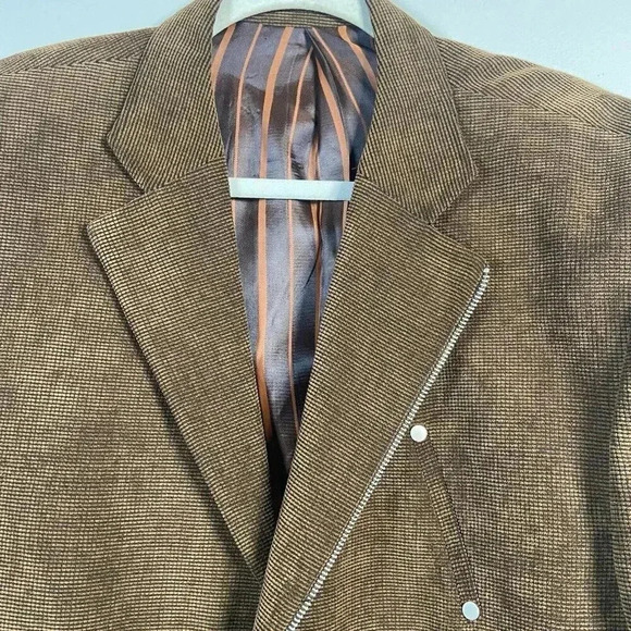 Venezzi Sport Coat L Brown Lined Textured Cosplay Eclectic Zipper Fall Business - Picture 2 of 14